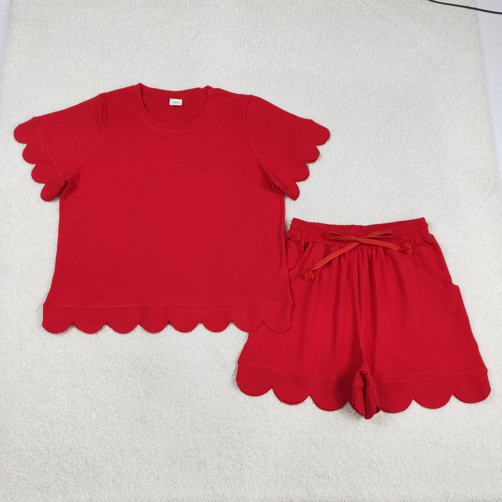 Mommy and Me Baby Girls Red Cotton Scalloped Outfits