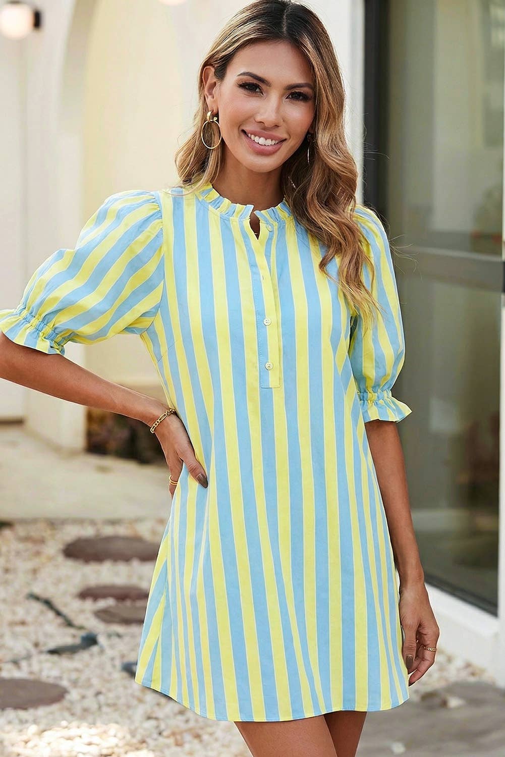 LDC Striped Short Sleeve Pocket Short Dress | S-4X