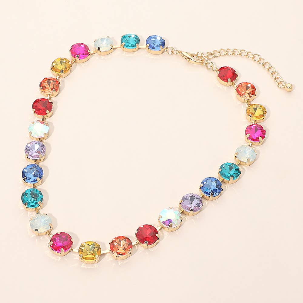 Round Cut Stone Cluster Link Evening Necklace