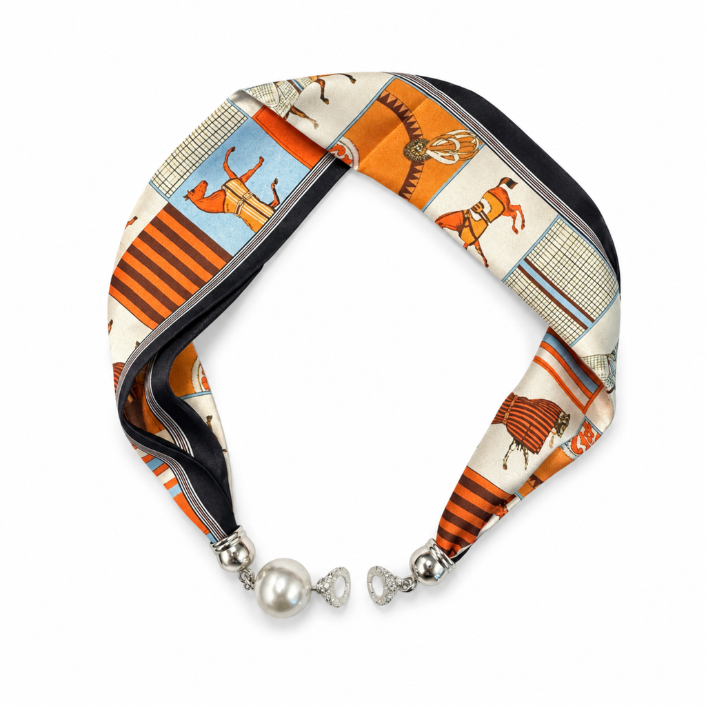 Ellison+Young Satin Twilly Scarf Necklace with Jeweled Magnetic Clasp