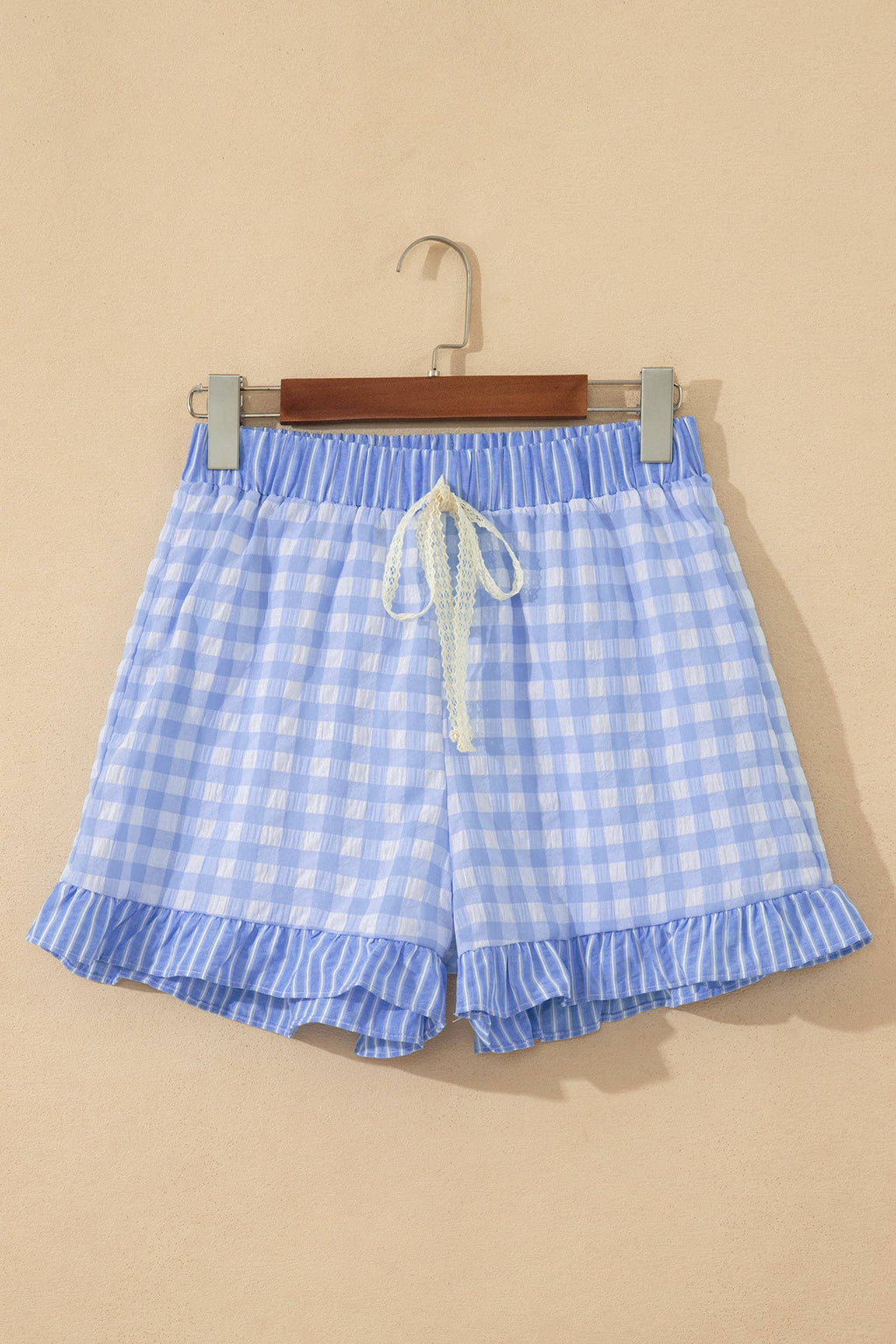 66 Plaid Checkered Gingham Print Ruffled Shorts (S-XL)