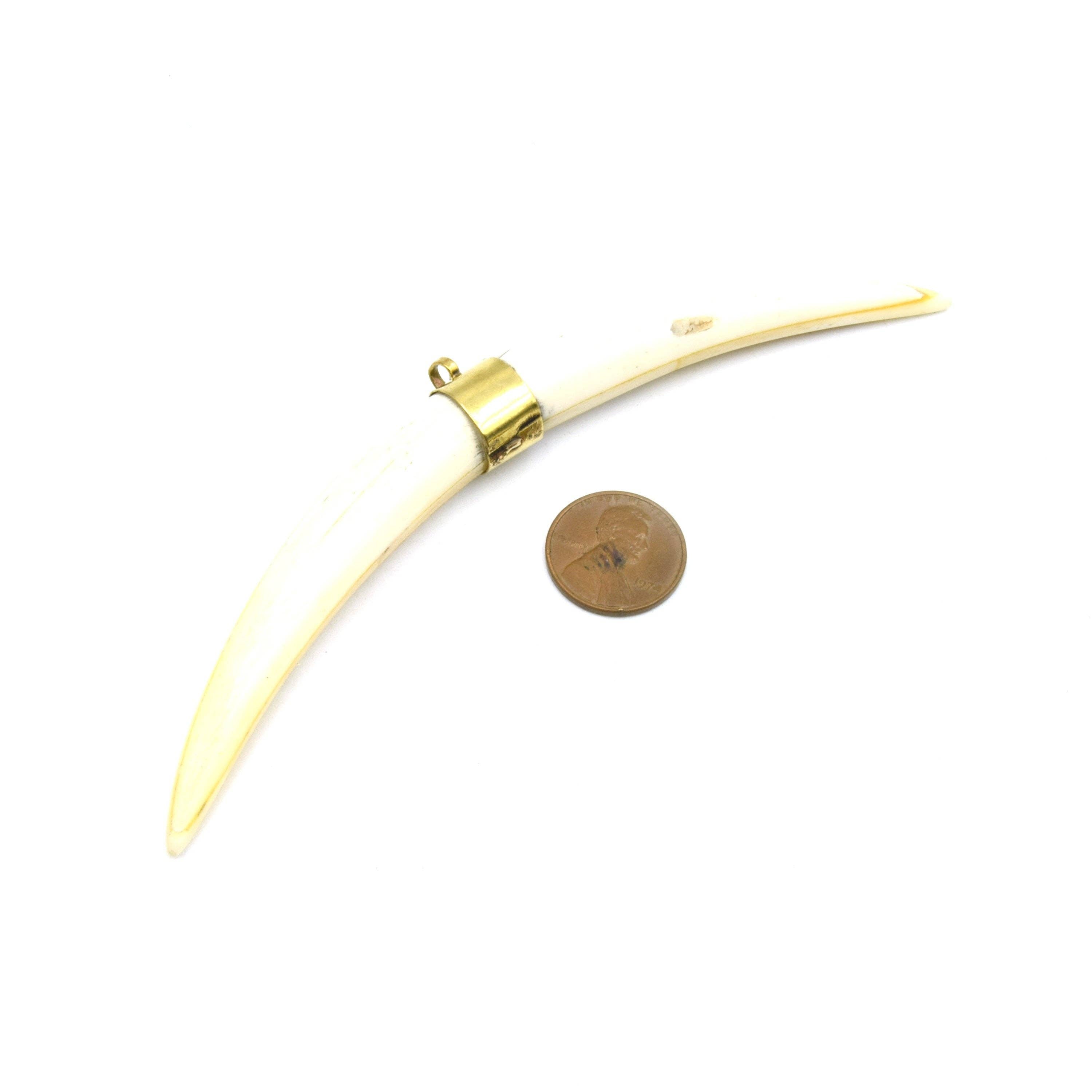 Skinny Banana Crescent Pendant | Ox Bone Focal Pendant | Plain Gold Bail Horn Pendant
