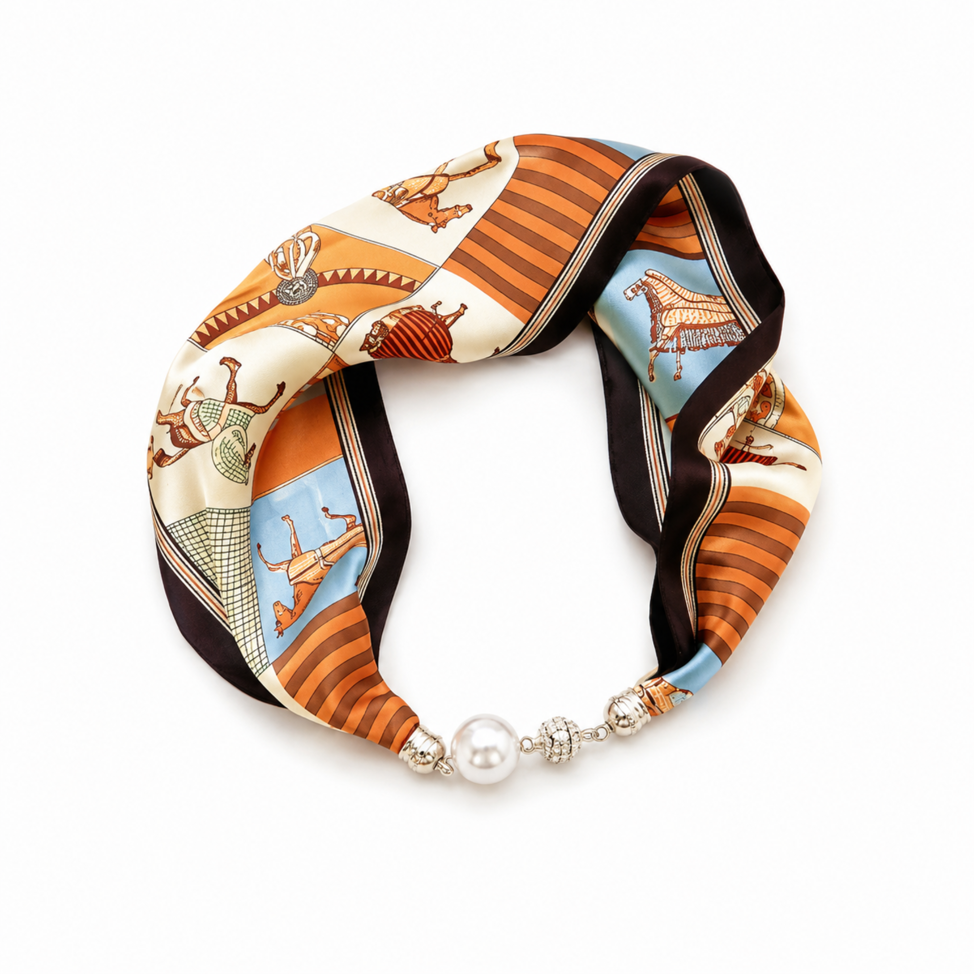 Ellison+Young Satin Twilly Scarf Necklace with Jeweled Magnetic Clasp