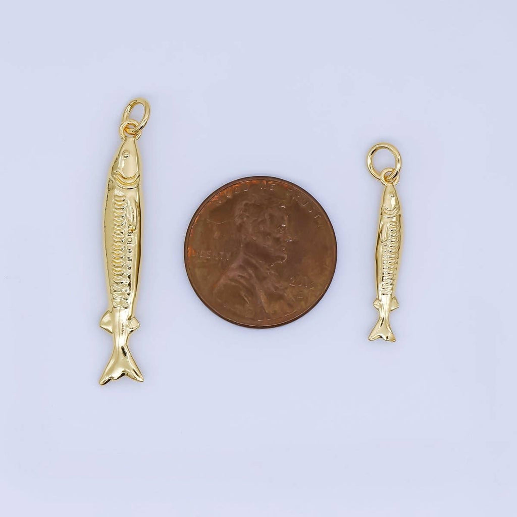24K Gold Filled Small sardine charm Under The Sea Ocean Fish Pendant | AJ466 AJ467