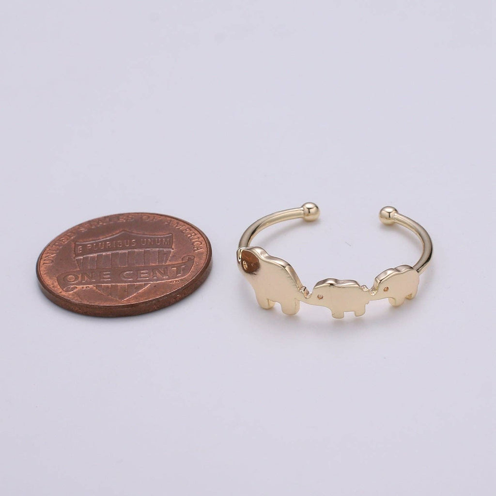 1pc Elephant Family 18k Gold Ring, Adjustable Gold Curb Ring, Simple Elephant Ring, The Bond Ring- 259