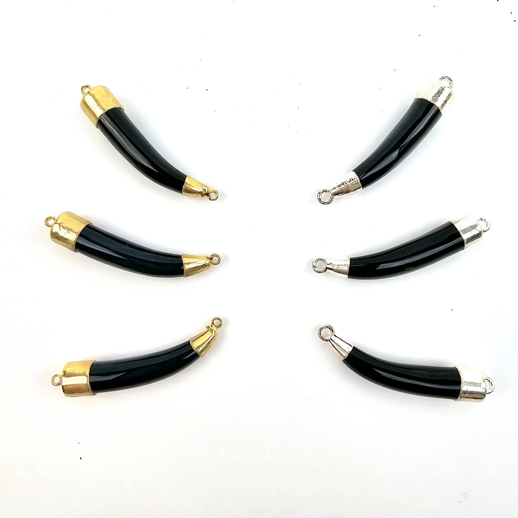 Black Agate Horn Double Bail Connector - You Choose Finish