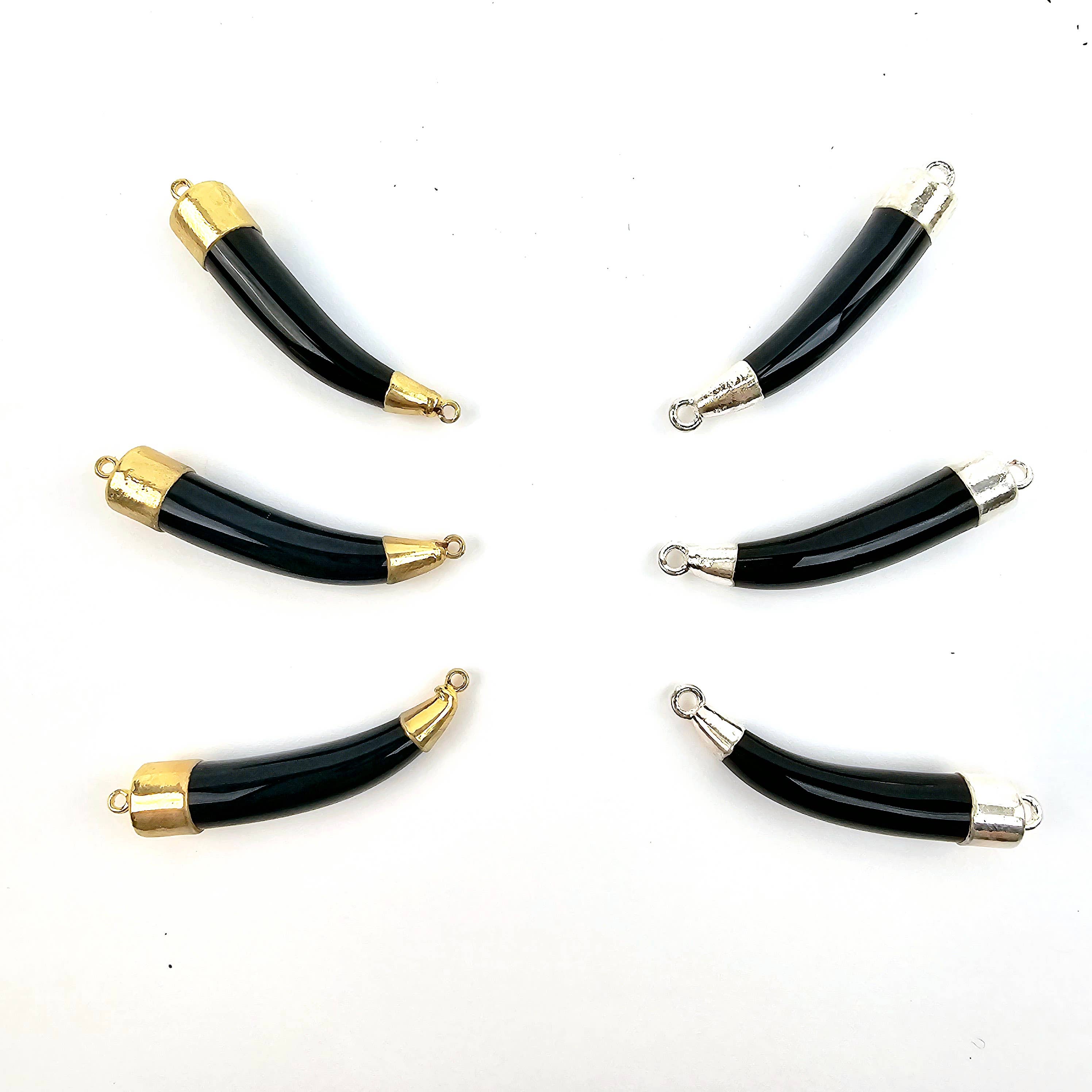 Black Agate Horn Double Bail Connector - You Choose Finish