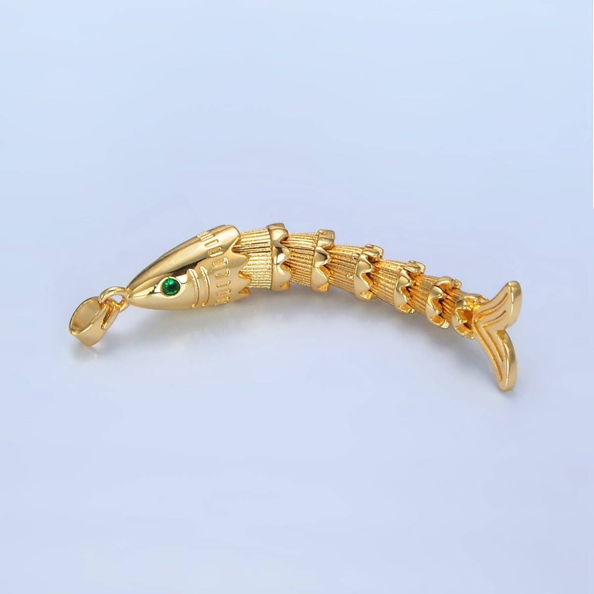 24K Gold Filled Green CZ Multidimensional Artisan Fish Charm | AA965
