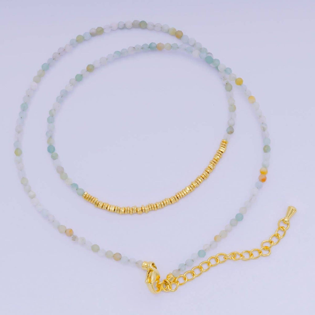 24K Gold Filled Colorful Gemstone Bead Necklace 16.92 Inch with Extender | WA-3626 - WA-3648