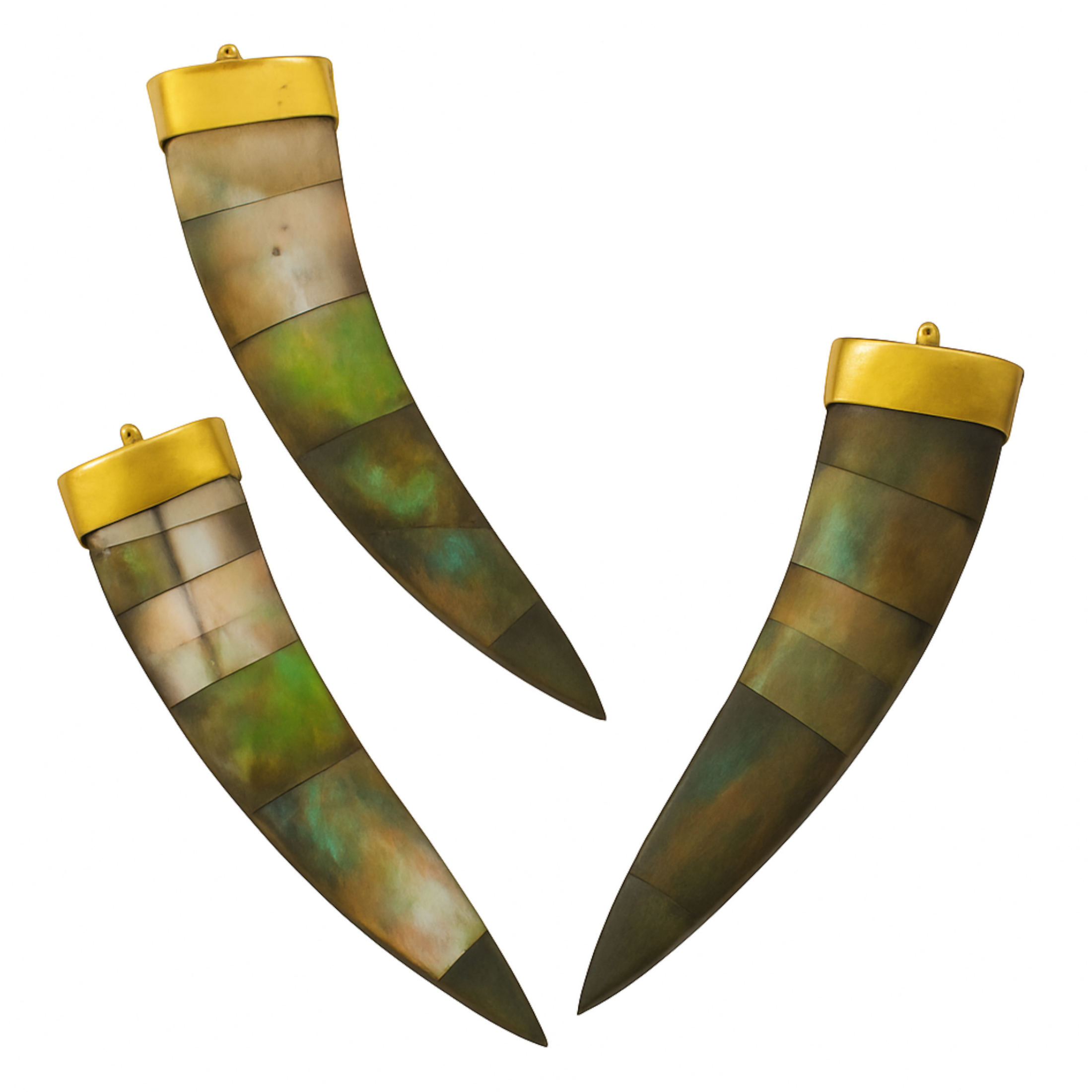 Abalone Shell Tusk Pendant | 85mm Flat Claw Charm | Gold Cap