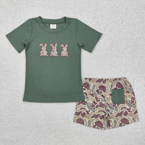 Baby Boys Easter Green Rabbits Shirt Camouflage Shorts Clothes Sets