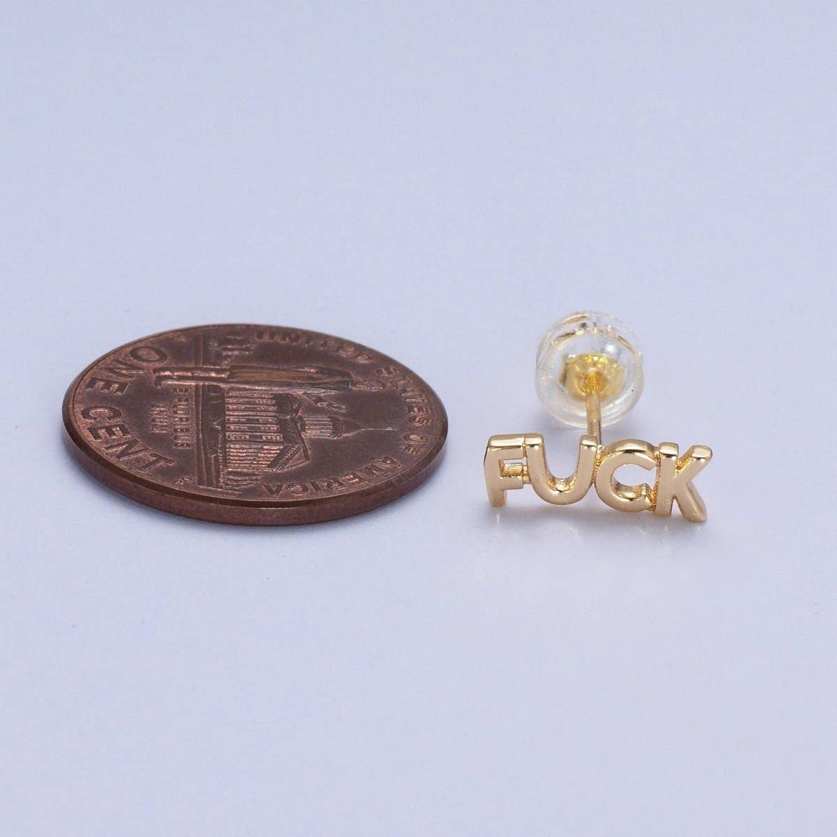 Dainty 16K Gold Filled "FUCK" Script Stud Earrings | AD-274