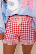 66 Plaid Checkered Gingham Print Ruffled Shorts (S-XL)