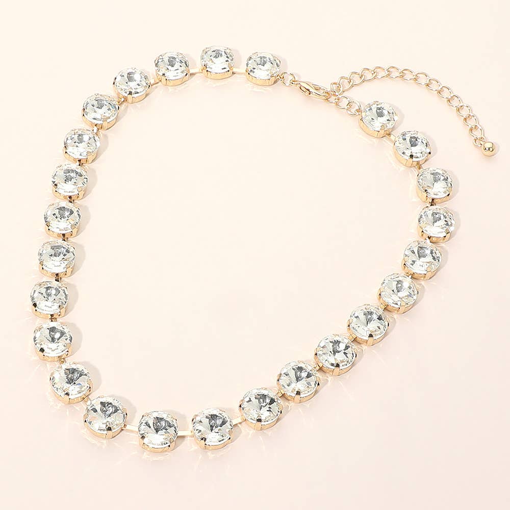 Round Cut Stone Cluster Link Evening Necklace
