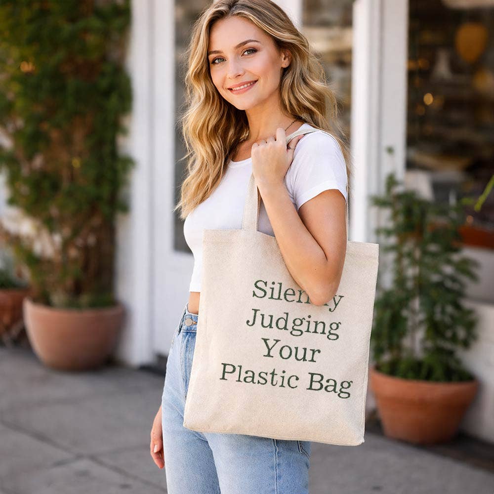 Silently Judging Your Plastic Bag Message Print Shoulder Tote Bag