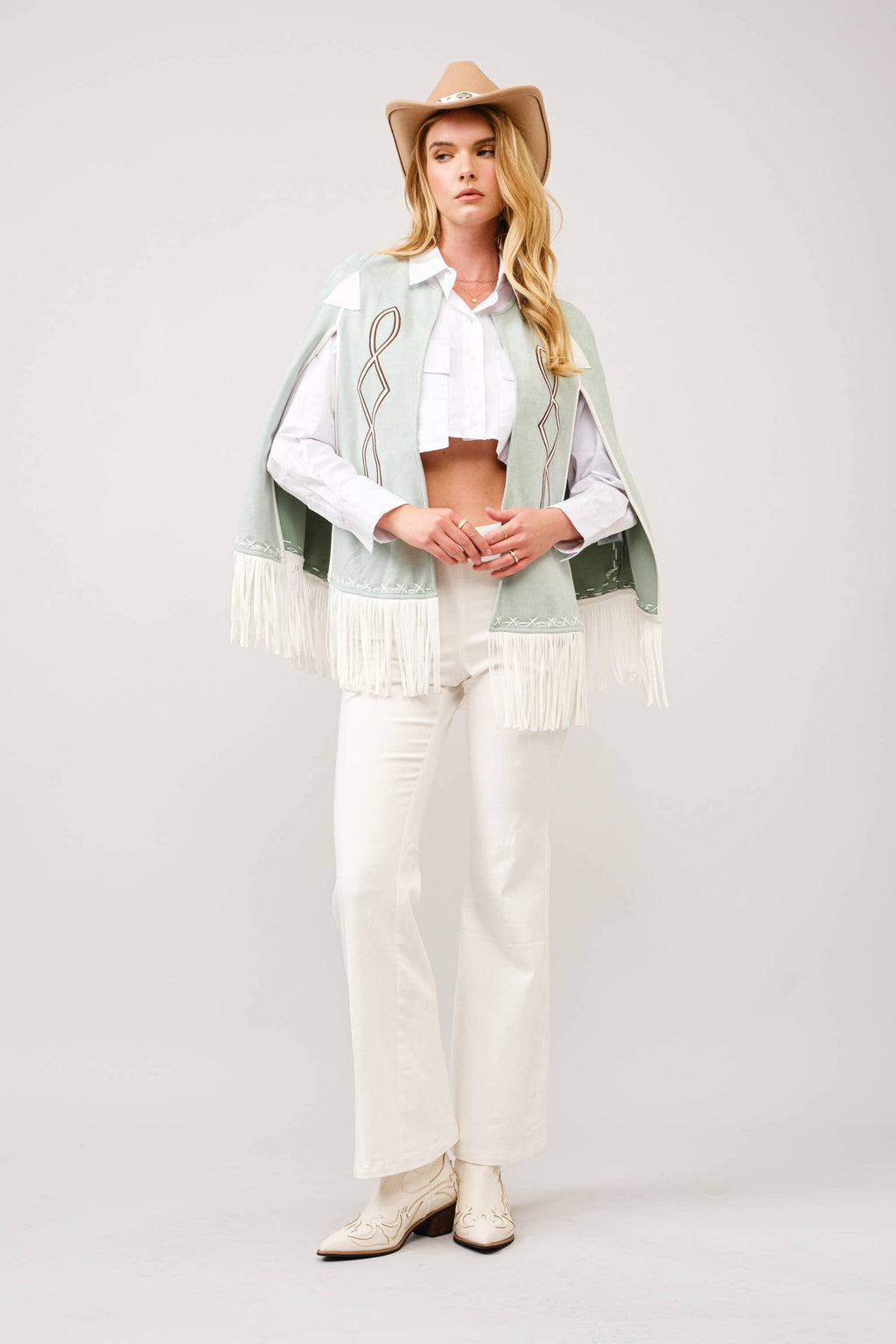 36306J - Fringe Detail Open Cape Jacket