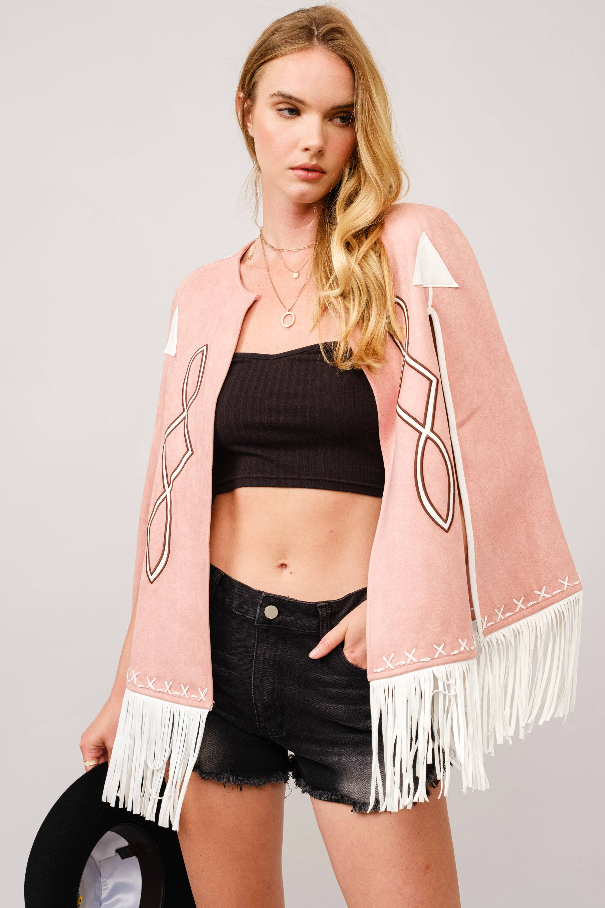 36306J - Fringe Detail Open Cape Jacket