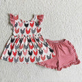 Chicken plaid ruffles shorts set