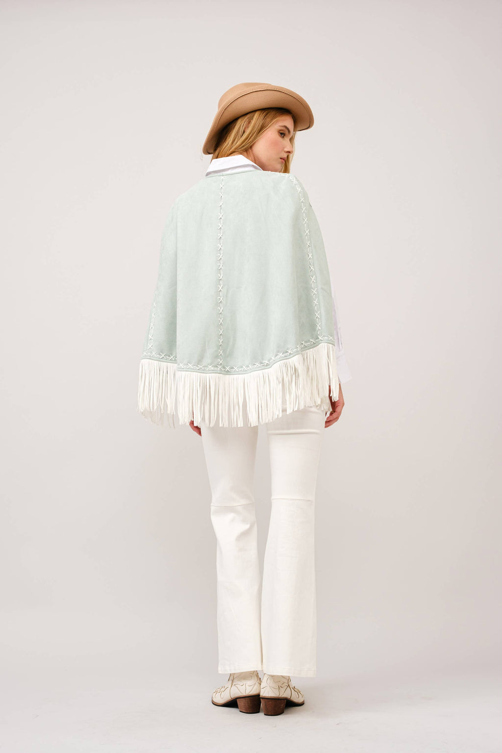 36306J - Fringe Detail Open Cape Jacket