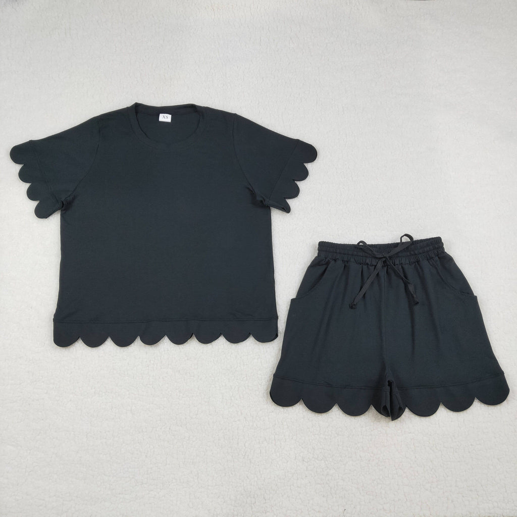 Mommy and Me Baby Girls Black Cotton Scalloped Outfits