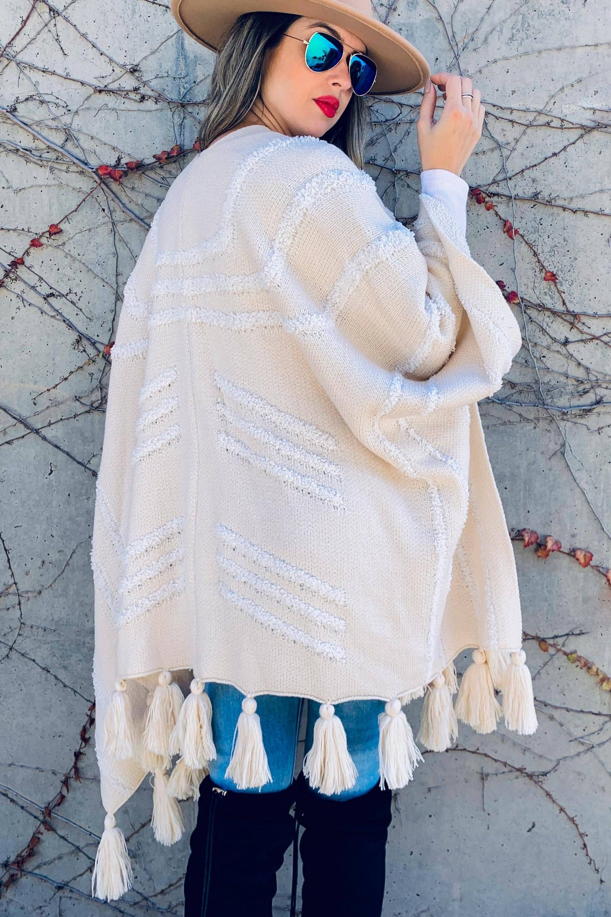 Boho Textured Chunky Knit Tassel Ruana Cardigan