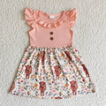 Baby girls pink flutter sleeve western highland cow knee len